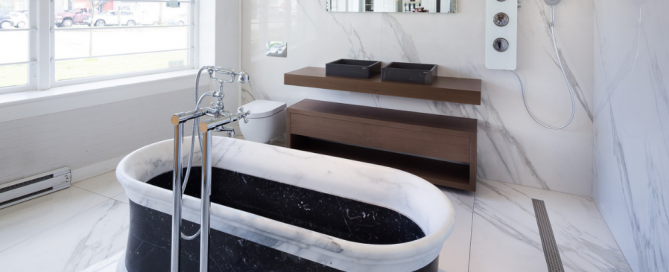 Bathtub and bathroom cabinet by Porcelanosa in Fontile Kitchen & Bath showroom