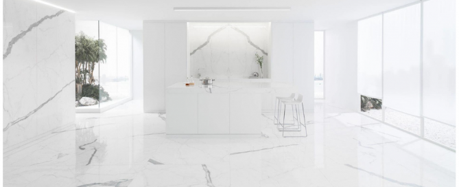 Room featuring a countertop and floor and wall tiles inclusing the mookmatch tile XLIGHT Kala White by Porcelanosa